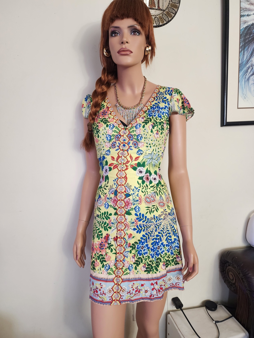 Alice + Olivia Yellow Floral Print Mini Dress